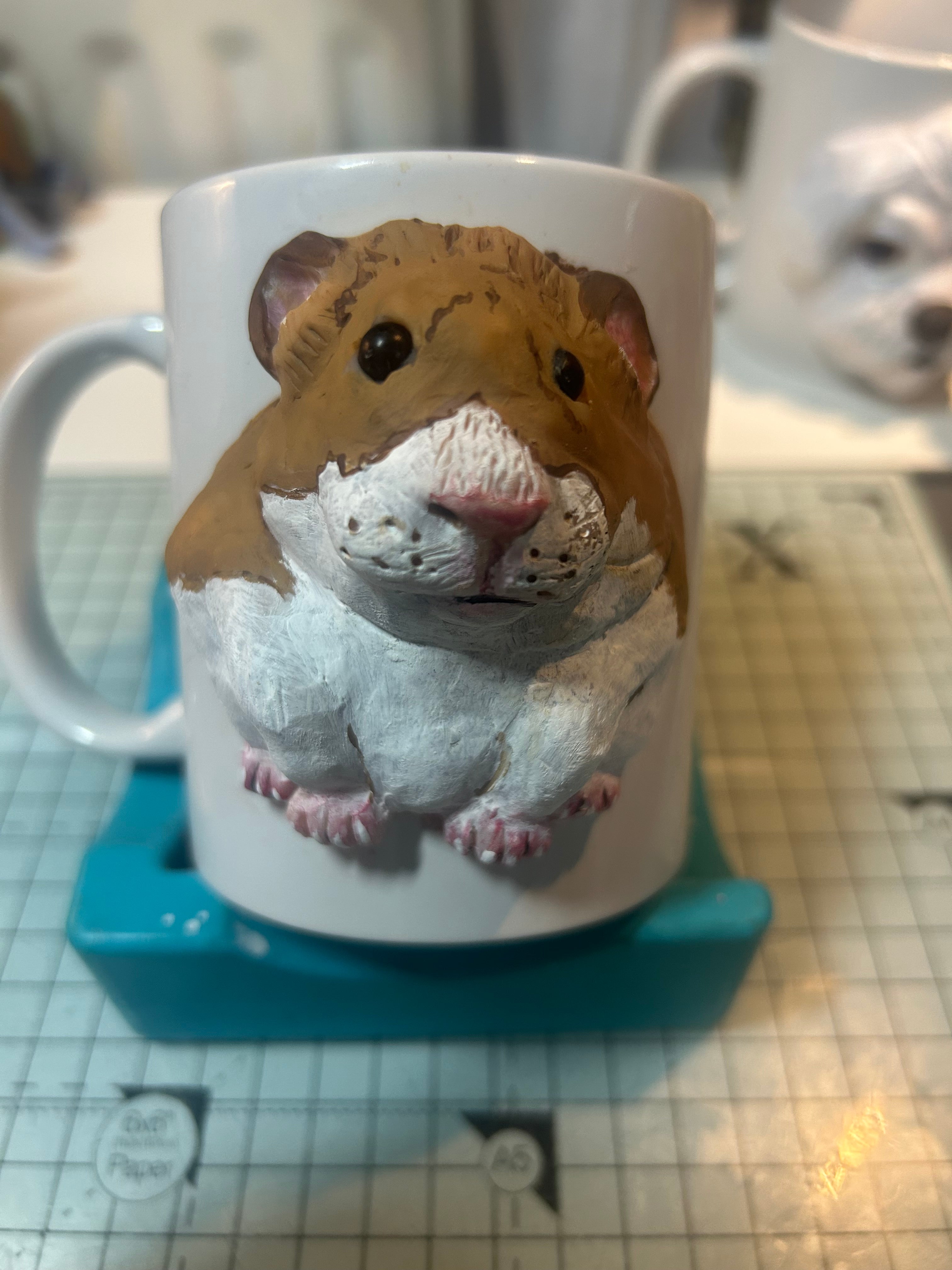 Polymer Clay Hamster on a Mug — Handmade Functional Art Cup