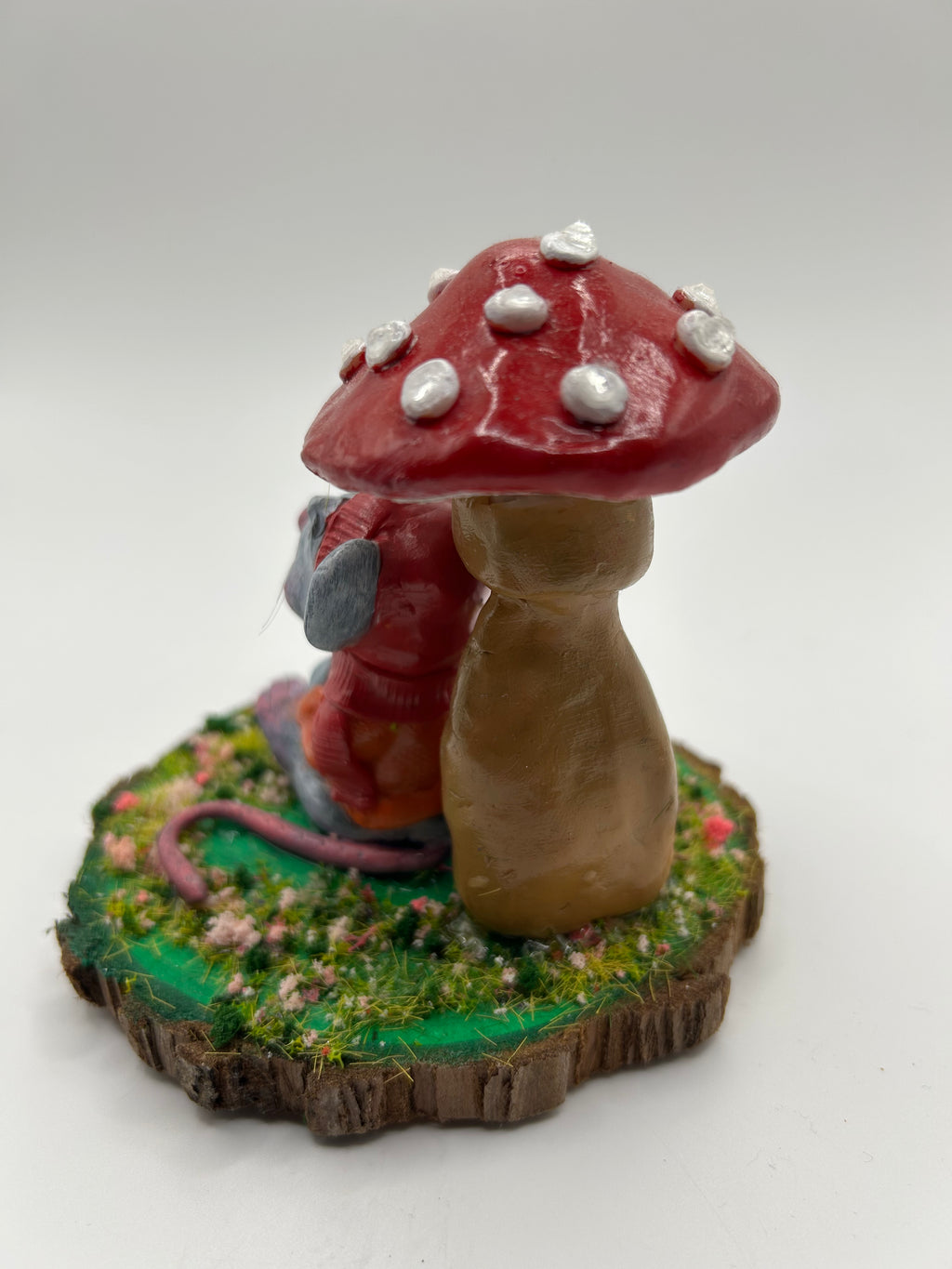 Polymer Clay Mouse Under Mushroom — Handmade Whimsical Figure