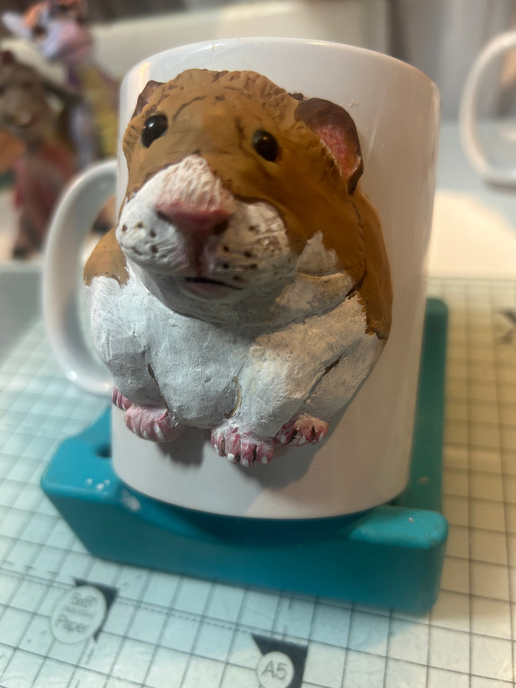 Polymer Clay Hamster on a Mug — Handmade Functional Art Cup
