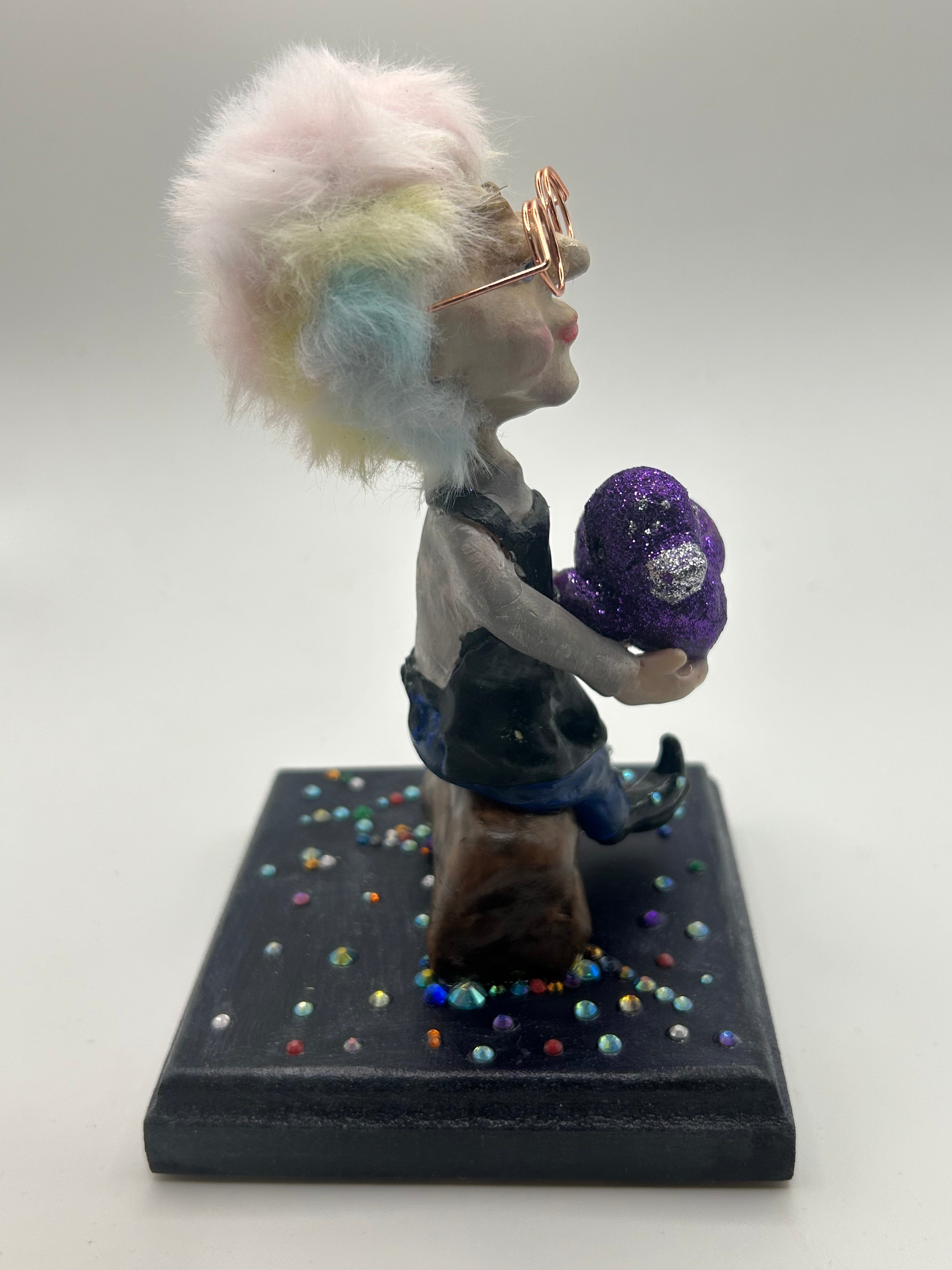 Polymer Clay Custom Sculpt — Crafter in Disco Wig — Handmade Bespoke Figure
