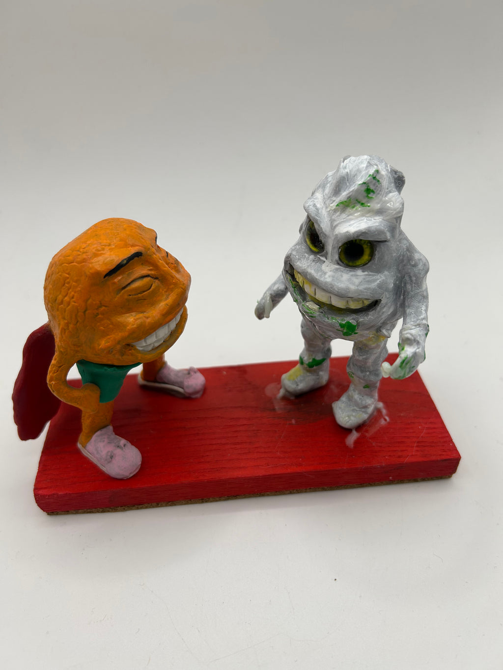 Polymer Clay Tissue Monster vs Super Orange — Handmade Gothic Whimsical Diorama