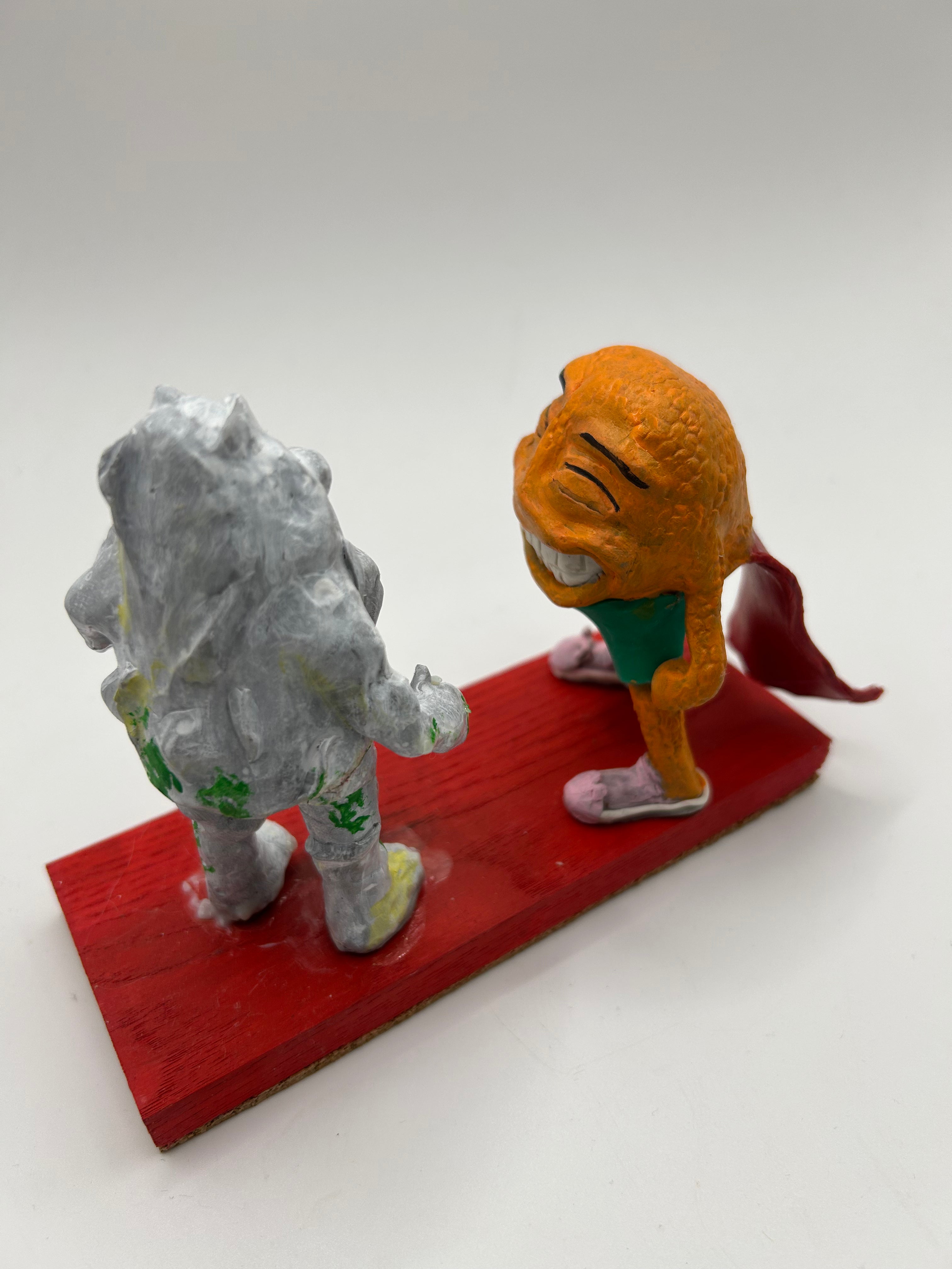 Polymer Clay Tissue Monster vs Super Orange — Handmade Gothic Whimsical Diorama