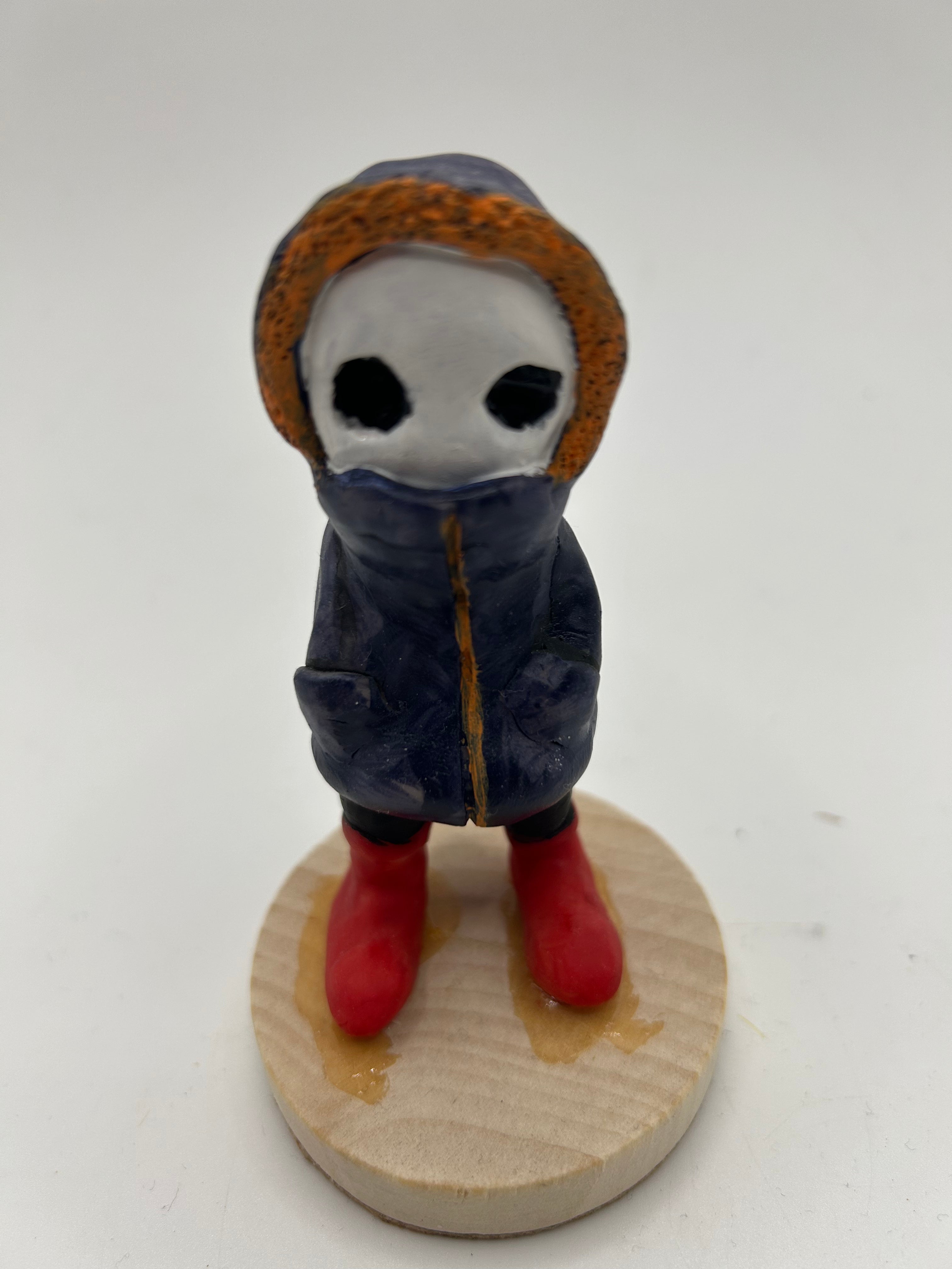 Polymer Clay Ghost in a Purple Coat — Handmade Dark Whimsical Figure