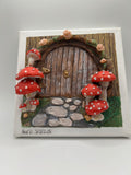Polymer Clay Fairy Door on Canvas — Handmade Whimsical Wall Art